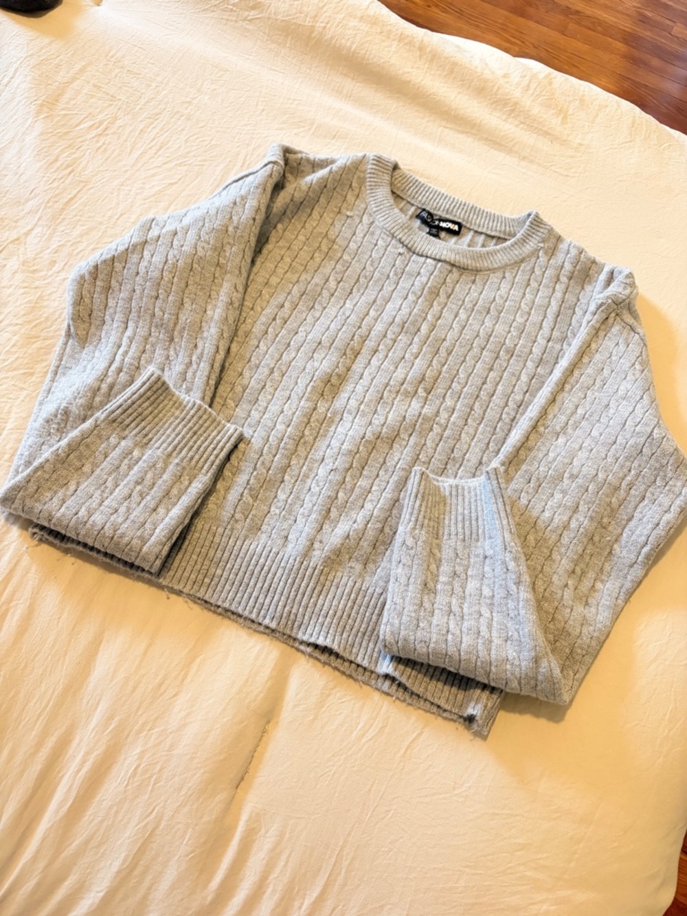 Fashion Nova Light Gray Cable Knit Crewneck Sweater